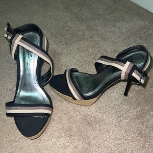 Black and beige heels